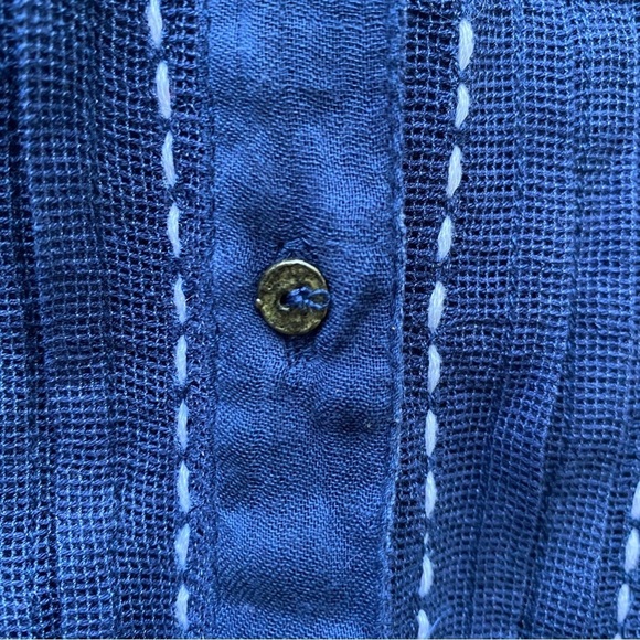 Free People One XS Navy Blue Button Front Sheer Long Sleeve Top - Picture 8 of 9